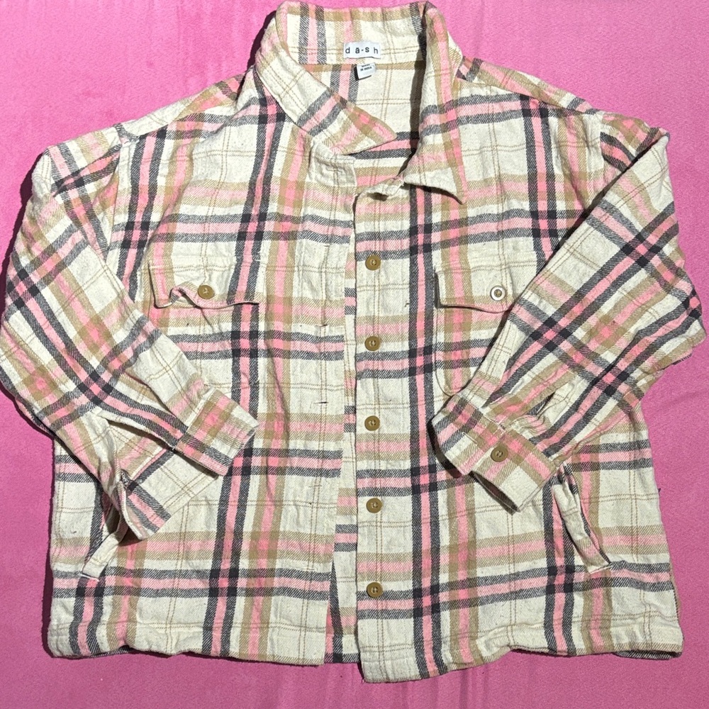 Women's Plaid Button-Down Shirt - Pink and Cream
